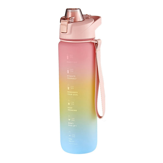 1000ml Large Capacity Gradient ColorsPlastic Sports Water Cup, Cherry Pink, Sky Blue, Silver Gray