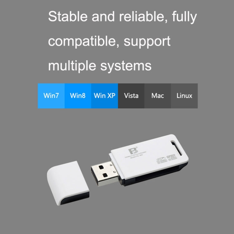 5 PCS FB FB-360 Lecteur de carte USB 2 en 1 pour ordinateur, blanc, noir
