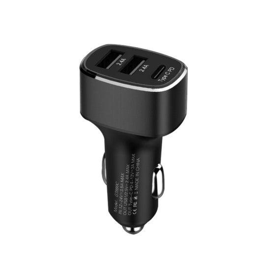 Chargeur de voiture QIAKEY GT690C à trois ports en alliage d'aluminium double USB + USB-C / Type-C, noir, gris