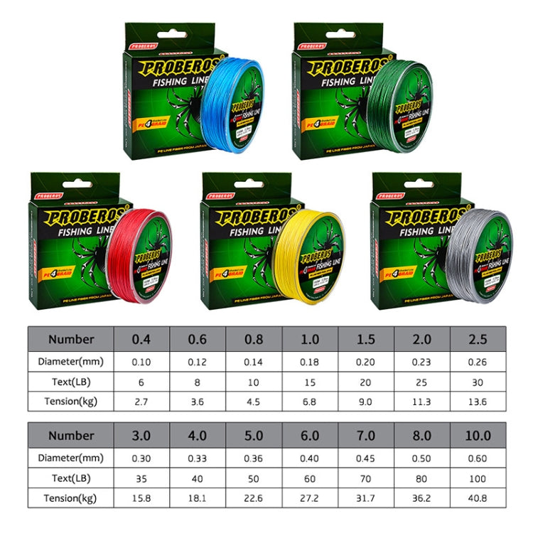 2 PCS PROBEROS 4 Ligne de pêche Strong Horse modifiée 100M, 0.4 / 6LB, 0.6 / 8LB, 0.8 / 10LB, 1.0 / 15LB, 1.5 / 20LB, 2.0 / 25LB, 2.5 / 30LB, 3.0 / 35LB, 4.0 / 40LB, 5.0 / 50LB, 6.0 / 60LB, 7.0 / 70lb, 8.0 / 80lb, 10.0 / 100LB