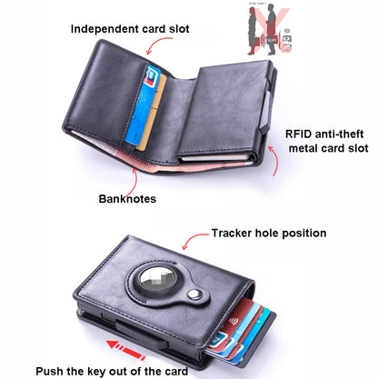 RFID Automatic Pop-Up Card Holder Multi-Function Locator Wallet For AirTag, x-80 Black, x-80 Brown, x-80 Apricot, x-80 Carbon Fiber, x-80 Blue