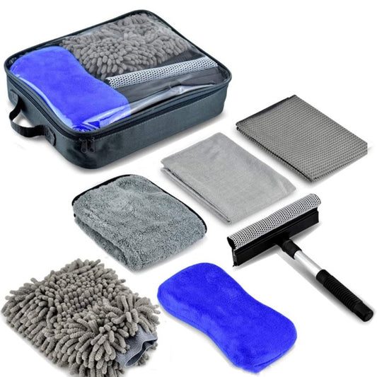 Gant de lavage, éponge et raclette, 6 pièces/kit
