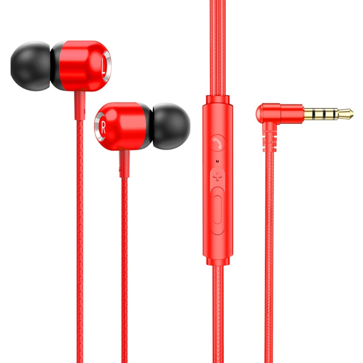 2 PCS TS6000 3.5mm Metal Elbow In-Ear Wired Control Earphone with Mic, White, Red, Green, Black