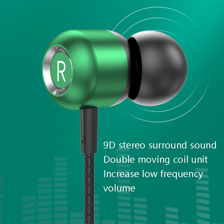 2 PCS TS6000 3.5mm Metal Elbow In-Ear Wired Control Earphone with Mic, White, Red, Green, Black