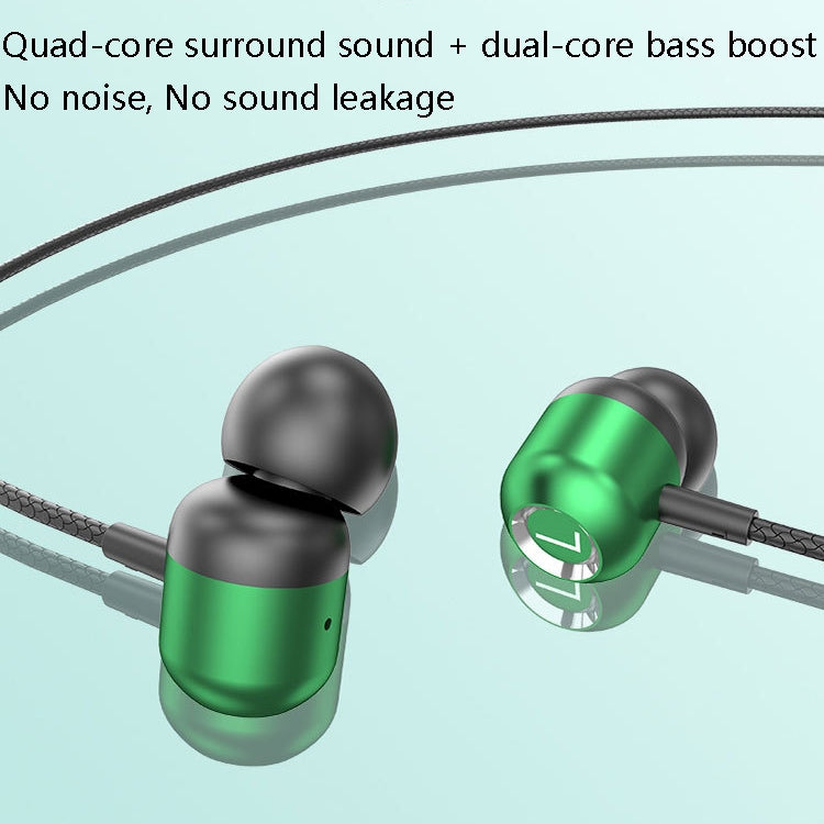 2 PCS TS6000 3.5mm Metal Elbow In-Ear Wired Control Earphone with Mic, White, Red, Green, Black