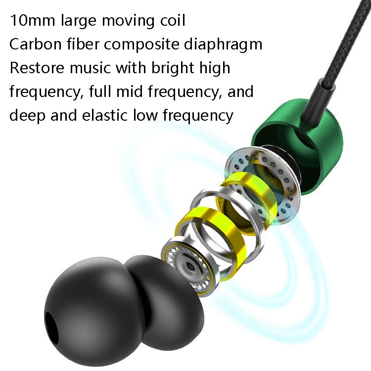 2 PCS TS6000 3.5mm Metal Elbow In-Ear Wired Control Earphone with Mic, White, Red, Green, Black