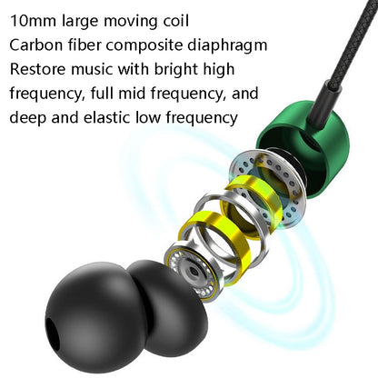 2 PCS TS6000 3.5mm Metal Elbow In-Ear Wired Control Earphone with Mic, White, Red, Green, Black