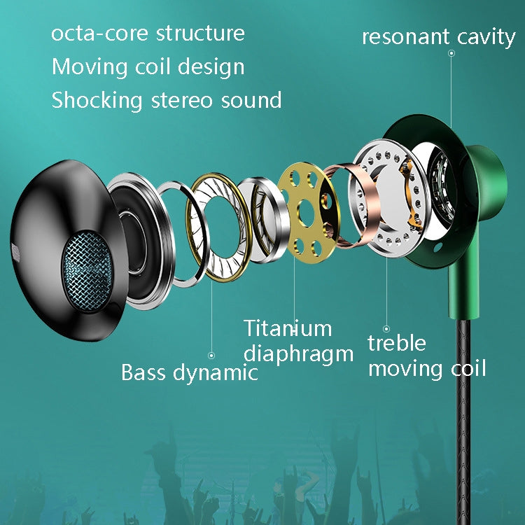 TS6800 3.5mm Metal Elbow Noise Cancelling Wired Game Earphone, Red, Green, Black, Silver Gray