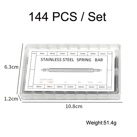 8-25mm Strap Connecting Shaft Stainless Steel Watch Spring Bar, 144 PCS / Set, 270 PCS / Set, 360 PCS / Set with Ear Batch