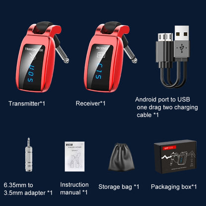U12DX  6.35mm Jack Wireless Guitar Transmitter Receiver Rechargeable Adapter, U12DX Black, U12DX Red