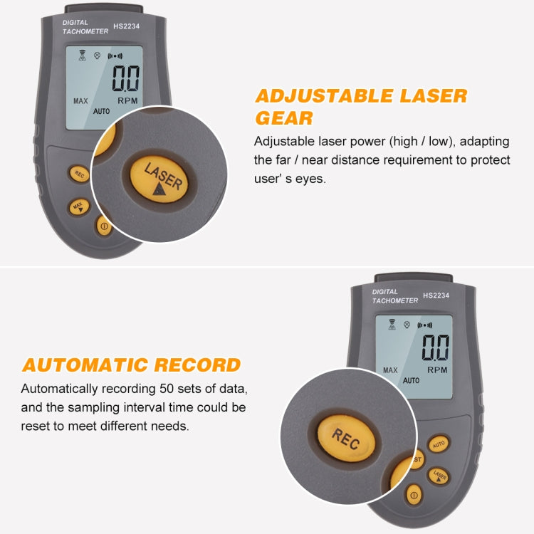 HS2234 Non-contact Laser Tachometer Digital Display Motor Tachometer, HS2234