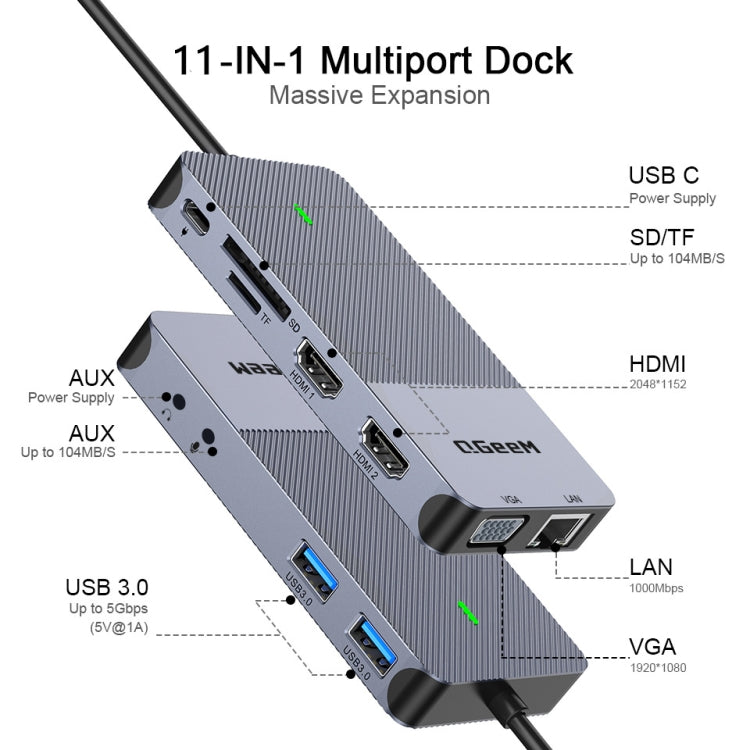 QGeeM 11 In 1 Multifunctional Type-C Extension HUB Adapter