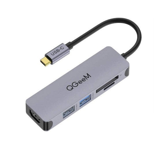 QGeeM QG-UH05-4 Adaptateur HUB d'extension TYPE-C 5 en 1 Compatible avec lecteur SD/TF, 5 en 1