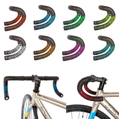 JH085 Chrysanthemum Pattern Shock Absorption Gradient Color Bicycle Handlebar, Black Bottom White Print, Black Bottom Red Print, Black Bottom Fluorescent Yellow Printing, Black Bottom Pink Printing, Black Bottom Blue Printing, Black Bottom Cyan Print  ...