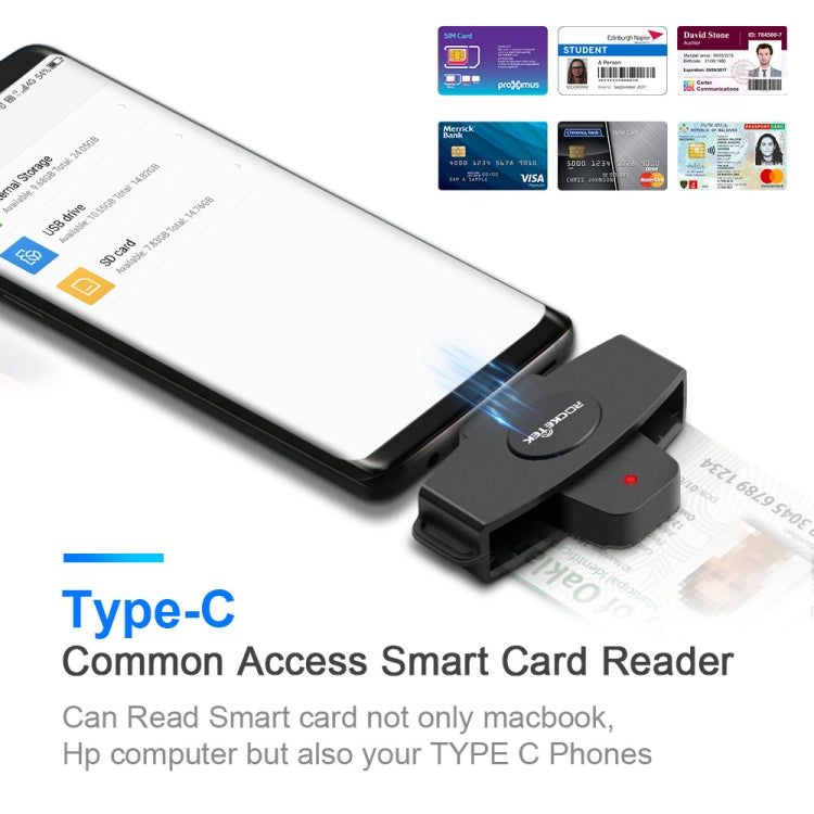 Lecteur de carte à puce Rocketek CSCR3 Type-C Lecteur de carte CAC/SIM/IC/ID pour déclarations fiscales bancaires