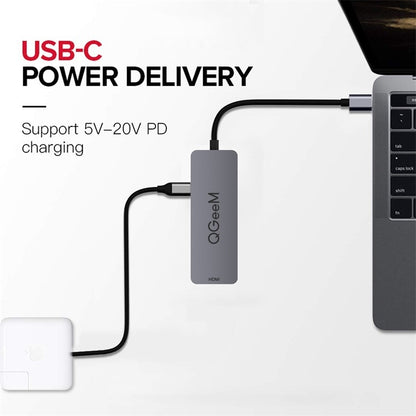 QGeeM UH04-1 4 In 1 USB 3.0 Multifunction Type-C Extension HUB Adapter, 4 In 1