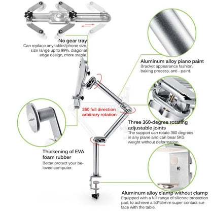 TB-03 Aluminum Alloy Tablet PC Stand Lazy Bedside Desktop Folding Camera Microphone Stand, TB-03