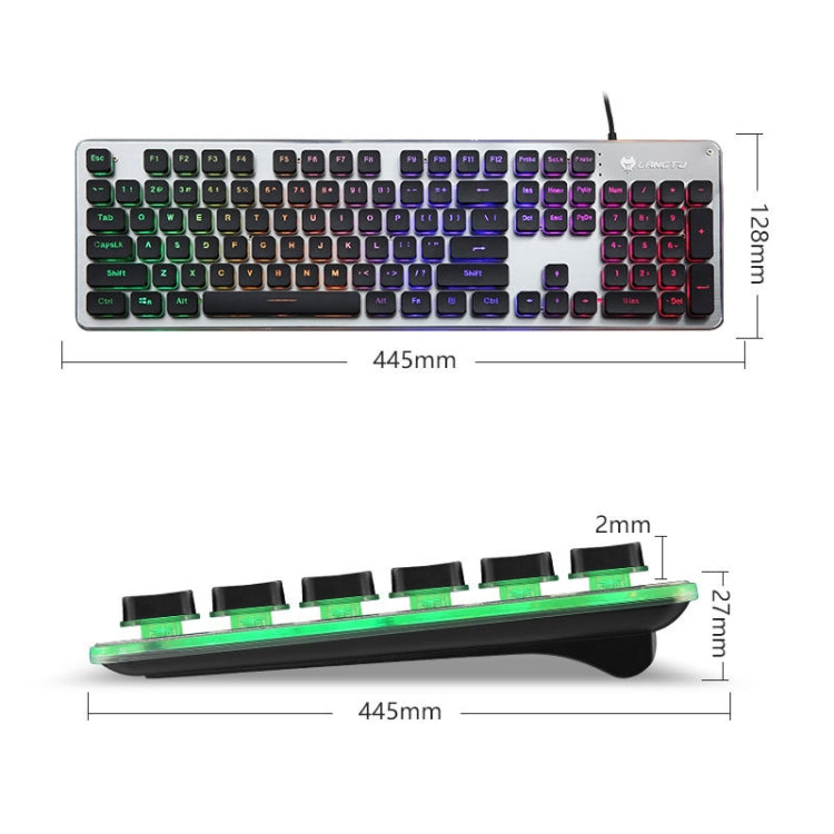 LANGTU L1 104 Keys USB Home Office Film Luminous Wired Keyboard, Cable Length:1.6m, L1 White Light Black, L1 Ice Blue Light Black, L1 White Light Pink, L1 Orange Light Black, L1 Ice Blue Light Silver White