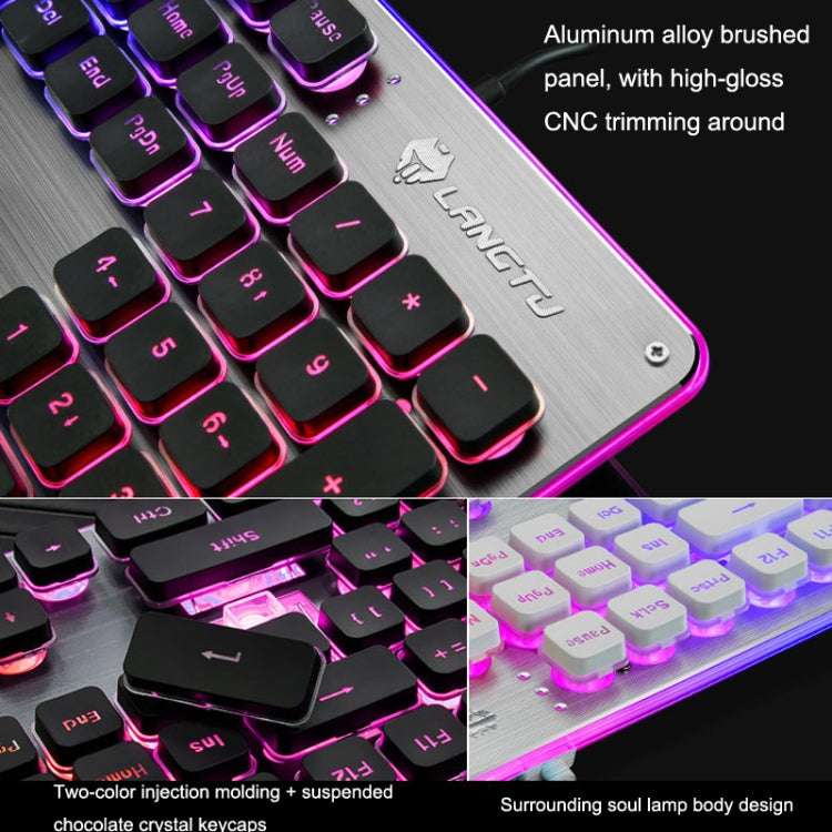 LANGTU L1 104 Keys USB Home Office Film Luminous Wired Keyboard, Cable Length:1.6m, L1 White Light Black, L1 Ice Blue Light Black, L1 White Light Pink, L1 Orange Light Black, L1 Ice Blue Light Silver White