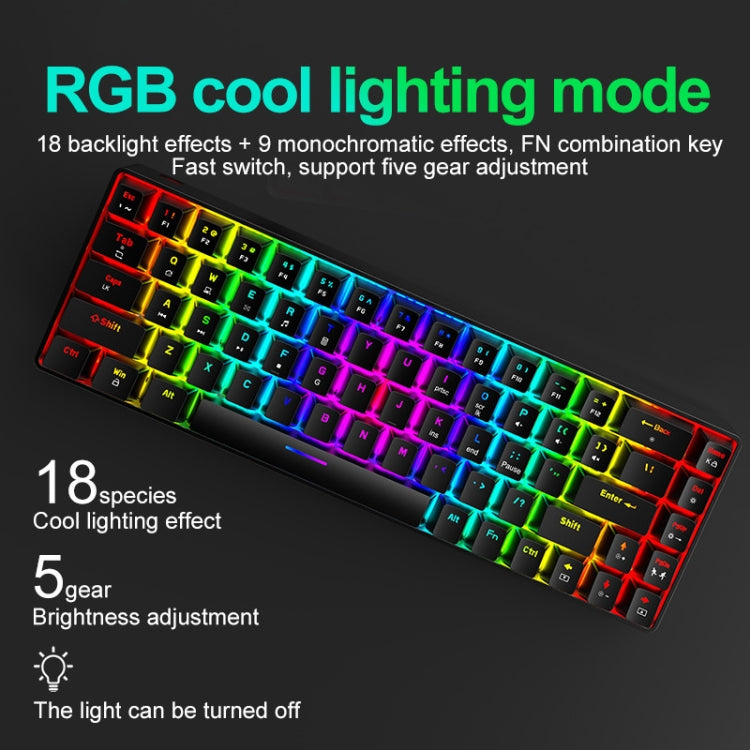 ZIYOU LANG T8 68 Keys RGB Luminous Gaming Mechanical Keyboard, Cable Length:1.6m, T8 White Green Shaft, T8 White Red Shaft, T8 Blue Green Shaft, T8 Pink Green Shaft, T8 Purple Green Shaft, T8 Black Green Shaft, T8 Black Tea Shaft