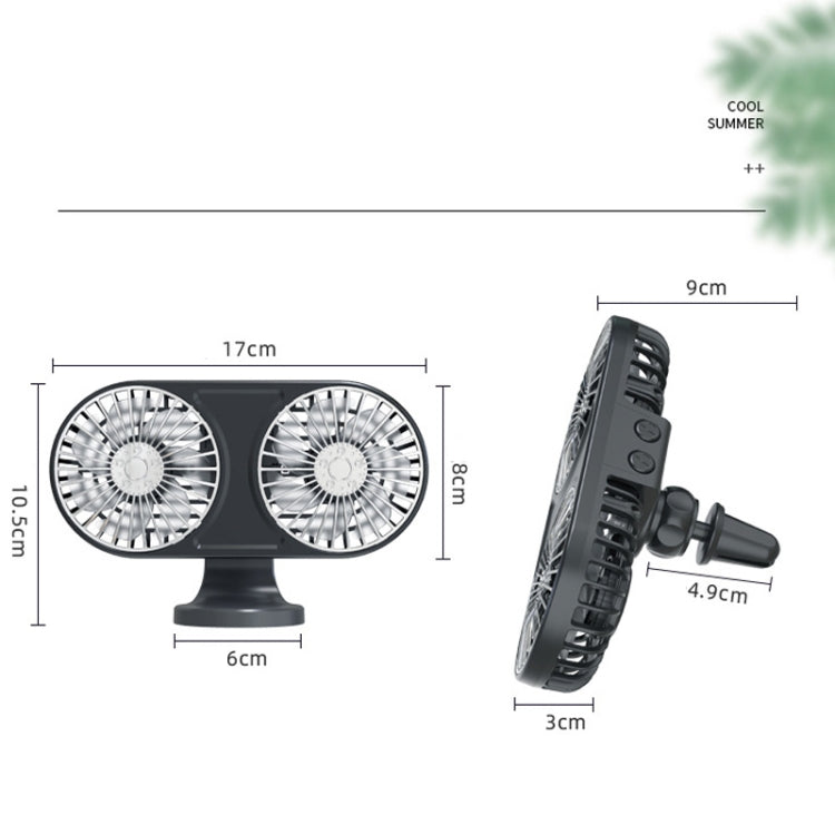 Ventilateur électrique de voiture F211 double tête avec LED, pour sortie d'air de voiture, tableau de bord, mini ventilateur USB, noir, rose, vert
