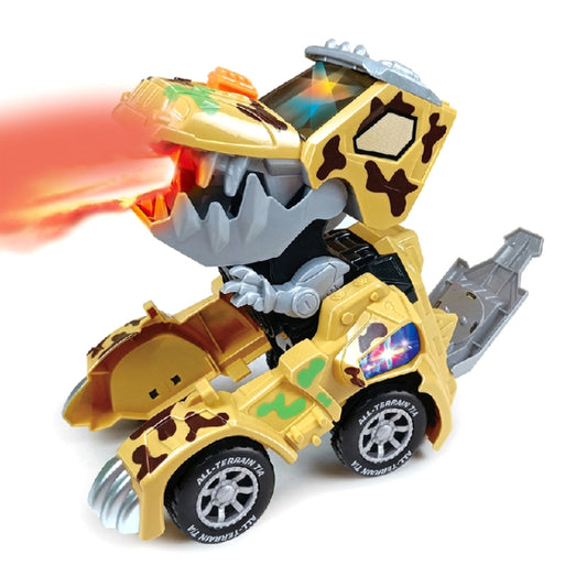 HG-884 Spray Deformation Dinosaur Fighting Vehicle Light Music Automatic Rotating Children Toys, Yellow, Green