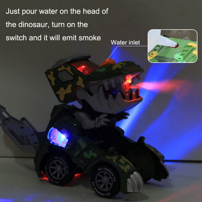 HG-884 Spray Deformation Dinosaur Fighting Vehicle Light Music Automatic Rotating Children Toys, Yellow, Green