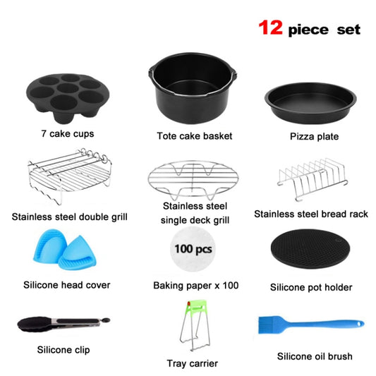 Ensemble de 12 accessoires de cuisson pour friteuse à air chaud en acier inoxydable de 7 pouces, 12 pièces/ensemble