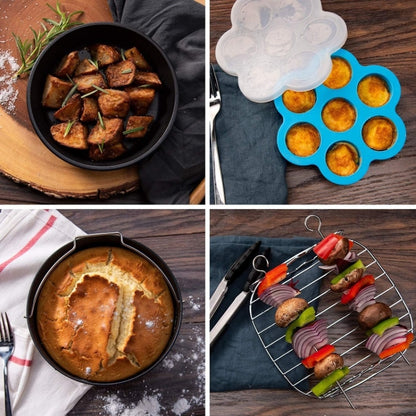 Accessoires de cuisson pour friteuse à air chaud en acier inoxydable, lot de 6 pièces de 6 pouces, lot de 6 pièces de 7 pouces, lot de 6 pièces de 8 pouces