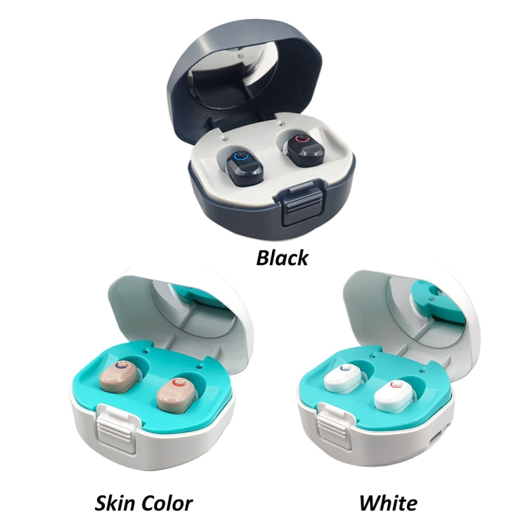 TWS On-Ear Sound Amplifier Hearing Aid with Charging Compartment, White, Black, Skin Color