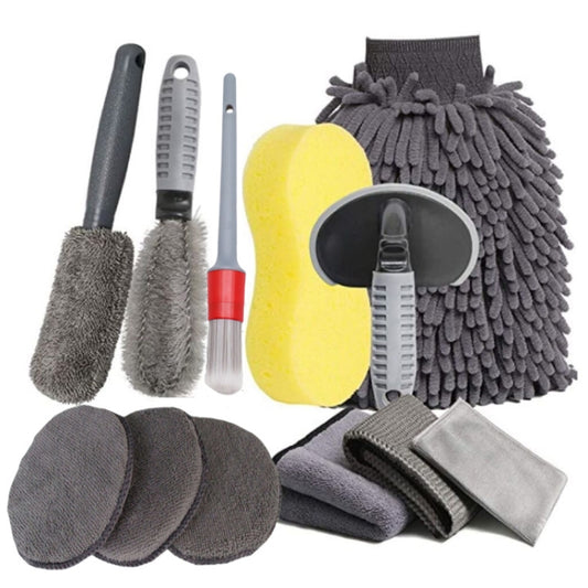 Brosse à outils de lavage de voiture Brosse à pneus de voiture Brosse à double brin, 12 pièces/ensemble gris