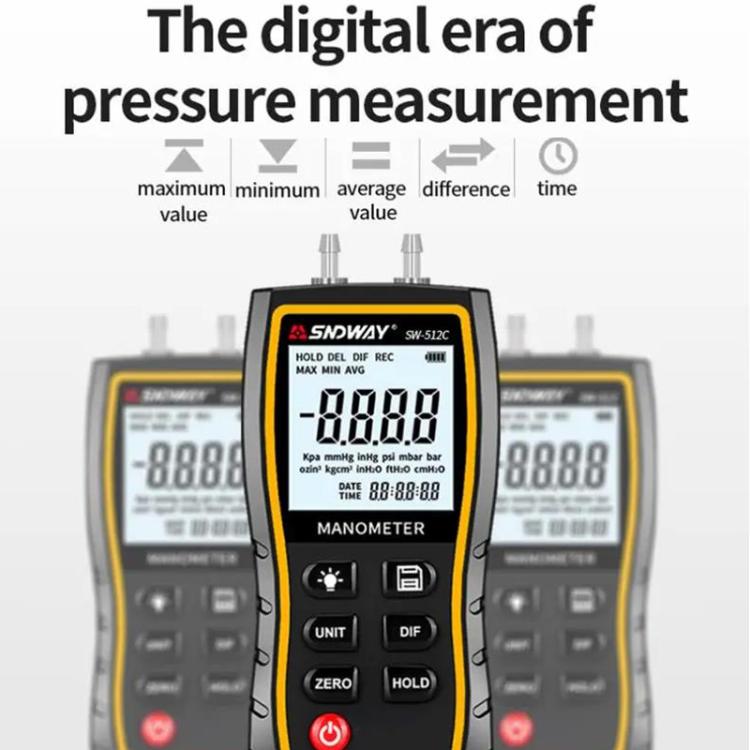Digital Handheld Differential Pressure Gauge Negative Pressure Tester, SNDWAY SW-512A, SNDWAY SW-512B, SNDWAY SW-512C