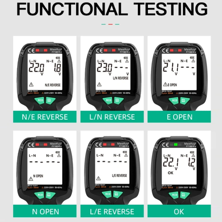 FUYI FY1881 High Precision Power Polarity Phase Socket Tester, FY1881 EU Plug, FY1881 UK Plug, FY1881 US Plug