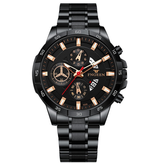 Montre à quartz multifonctionnelle étanche FNGEEN 5225, acier bleu, boîtier rose, surface bleue ; acier noir, boîtier rose, surface noire ; acier noir, boîtier noir, surface noire ; acier blanc, boîtier blanc, surface noire ; acier noir, cercle noir, surface blanche…