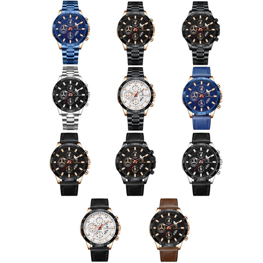 Montre à quartz multifonctionnelle étanche FNGEEN 5225, acier bleu, boîtier rose, surface bleue ; acier noir, boîtier rose, surface noire ; acier noir, boîtier noir, surface noire ; acier blanc, boîtier blanc, surface noire ; acier noir, cercle noir, surface blanche…