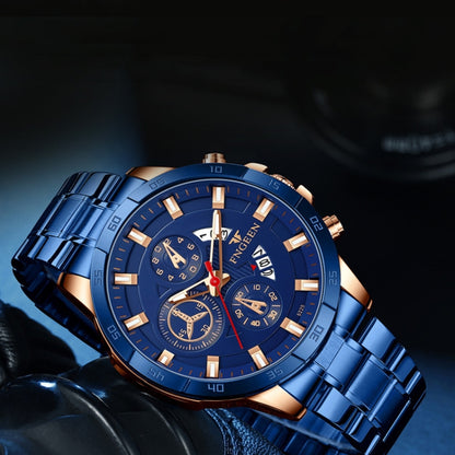 FNGEEN 5225 Multifunctional Waterproof Quartz Watch, Blue Steel Rose Shell Blue Surface, Black Steel Rose Shell Black Surface, Black Steel Black Shell Black Surface, White Steel White Shell Black Surface, Black Steel Black Circle White Surface         ...