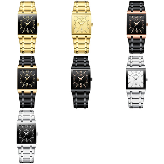 Montre carrée pour homme FNGEEN 3627 avec calendrier étanche, entièrement dorée et noire, entièrement dorée et noire, bracelet noir et coque rose et noire, bracelet noir et coque noire et noire, bracelet noir et coque noire et noire, acier blanc et blanc…