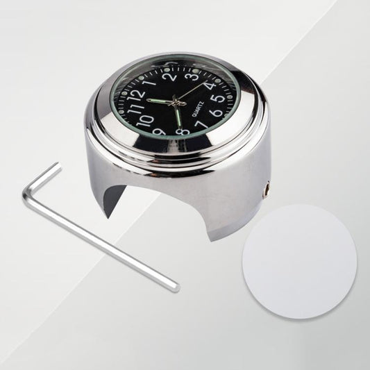 Reloj de manillar de motocicleta con revestimiento de aleación de aluminio, reloj con carcasa plateada y fondo negro, reloj con carcasa plateada y fondo blanco, reloj con carcasa negra y fondo blanco, reloj con carcasa negra y fondo negro.