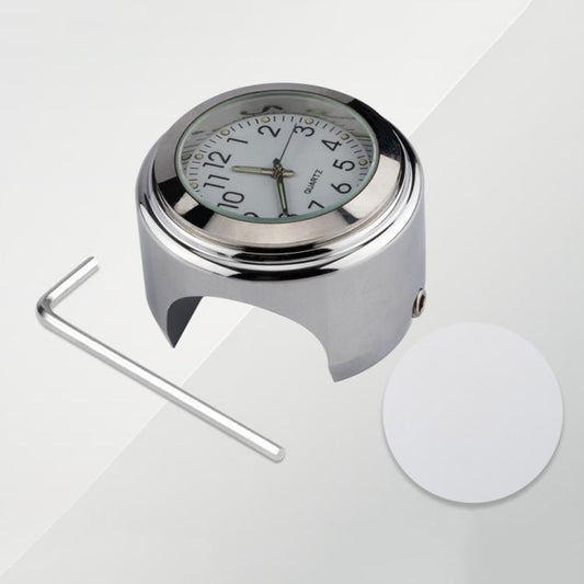 Reloj de manillar de motocicleta con revestimiento de aleación de aluminio, reloj con carcasa plateada y fondo negro, reloj con carcasa plateada y fondo blanco, reloj con carcasa negra y fondo blanco, reloj con carcasa negra y fondo negro.