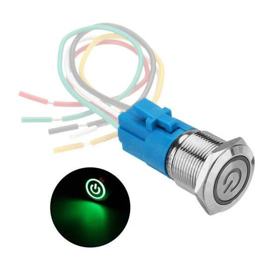2 interruptores planos de metal impermeables de 19 mm para coche, con luz, color: luz verde autoblocante
