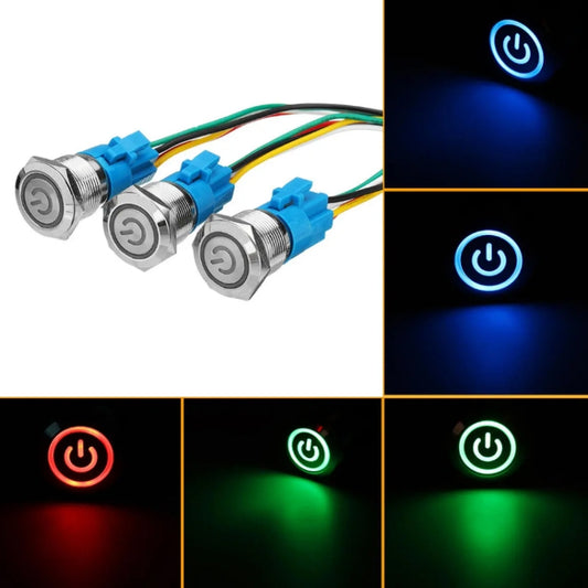 2 interruptores planos de metal impermeables de 19 mm para coche, con luz, color: luz verde autoblocante