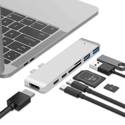 7 In 1 100W USB 3.1 To 20VPD+Card Reader Data+HUB+HDMI 4K Converter, Gray, Silver
