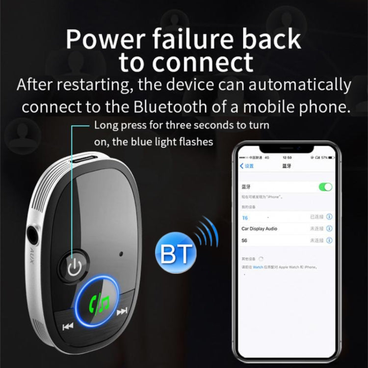 Car Bluetooth Receiver Music Player Wireless Audio Converter, Black