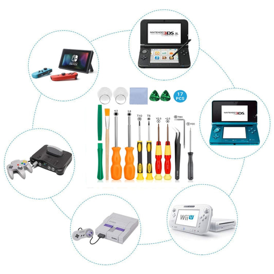 Juego de destornilladores 17 en 1 para reparación de consolas de juegos NS Switch (17 en 1, 1 y 17)