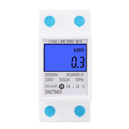 DDS528L Backlight Display Home Single-phase Rail Energy Meter 5-32A, 230V 50Hz Backlight Display, 110V 60Hz Backlight Display