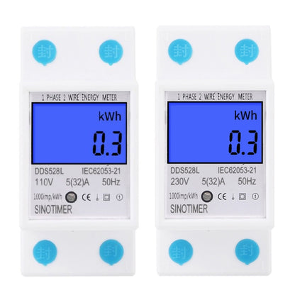 DDS528L Backlight Display Home Single-phase Rail Energy Meter 5-32A, 230V 50Hz Backlight Display, 110V 60Hz Backlight Display