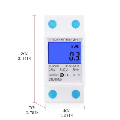 DDS528L Backlight Display Home Single-phase Rail Energy Meter 5-32A, 230V 50Hz Backlight Display, 110V 60Hz Backlight Display