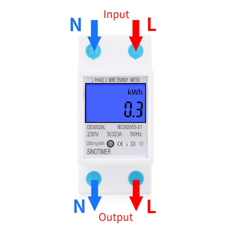 DDS528L Backlight Display Home Single-phase Rail Energy Meter 5-32A, 230V 50Hz Backlight Display, 110V 60Hz Backlight Display