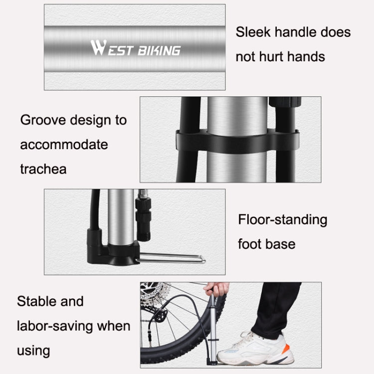 WEST BIKING YP0711122 Pompe à vélo portable haute pression, WEST BIKING YP0711122(Noir), WEST BIKING YP0711122(Argent)