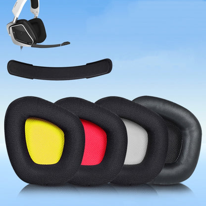 2 coussinets de remplacement pour Corsair Void Pro Elite, style : Coussinet de serre-tête, cuir protéiné noir, grille noire, grille inférieure grise, grille inférieure rouge, grille inférieure jaune, cuir sensoriel noir glacé, cuir d'agneau noir